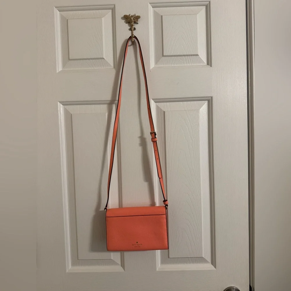 Kate Spade Marti Leather Flap Wallet Crossbody Peach Orange